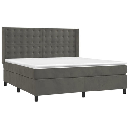 Boxspring Met Matras Fluweel Donkergrijs 180X200 Cm Donkergrijs 180 x 200 cm Knopen