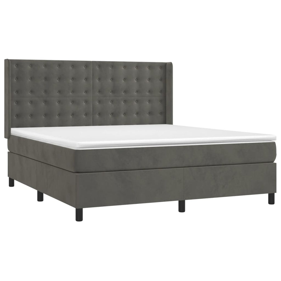 Boxspring Met Matras Fluweel Donkergrijs 180X200 Cm Donkergrijs 180 x 200 cm Knopen