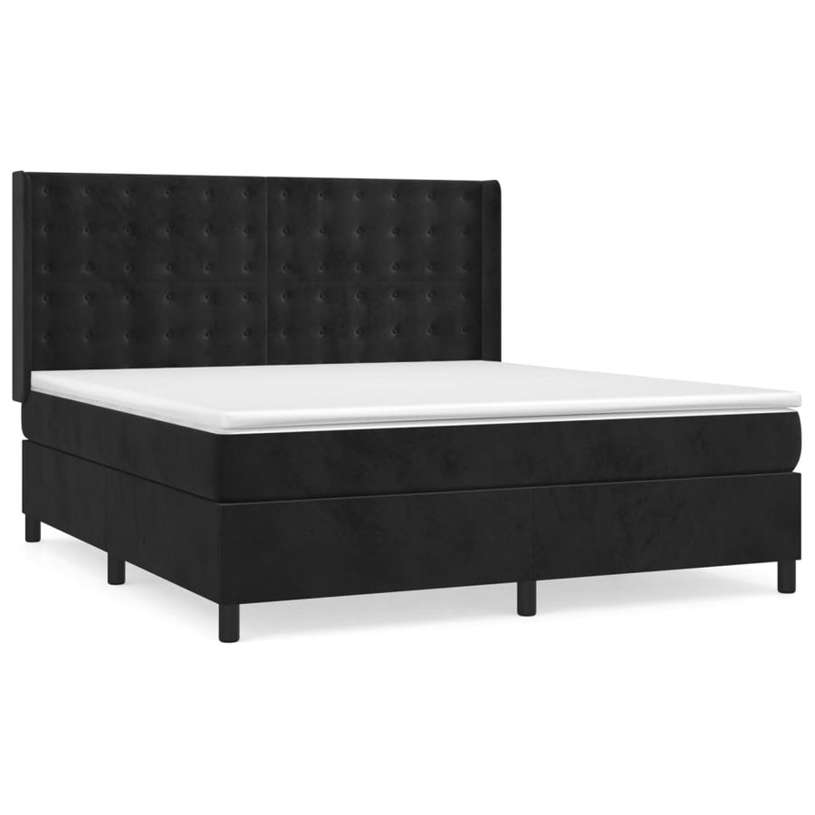 Boxspring Met Matras Fluweel Zwart 180 x 200 cm Knopen