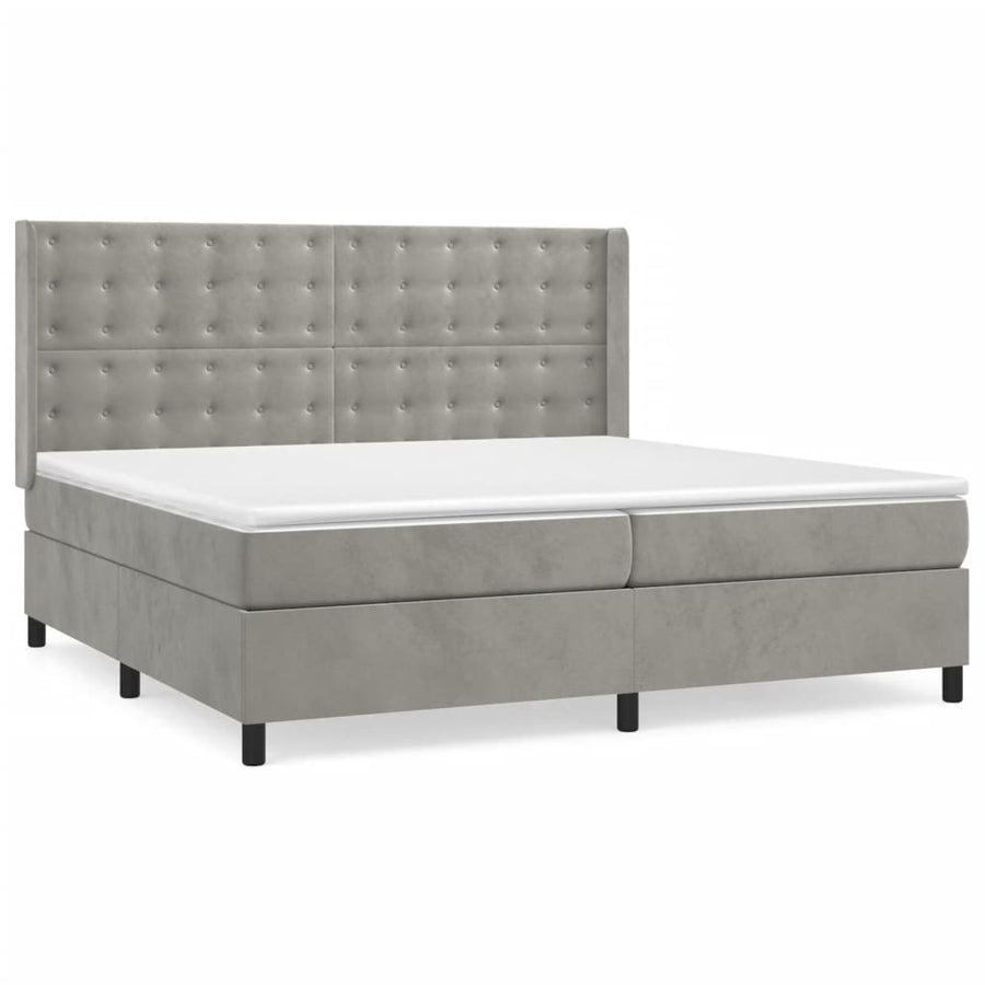 Boxspring Met Matras Fluweel Lichtgrijs 200 x 200 cm Knopen