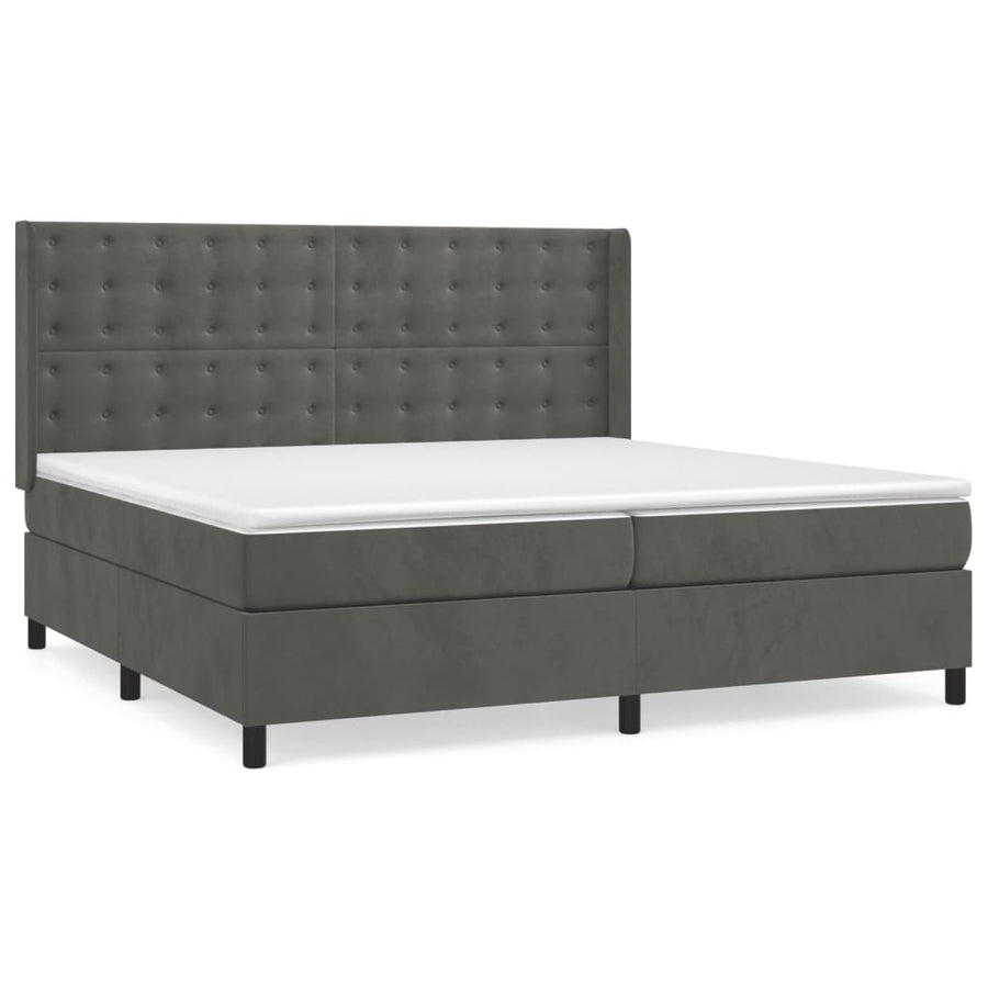 Boxspring Met Matras Fluweel Donkergrijs 200 x 200 cm Knopen