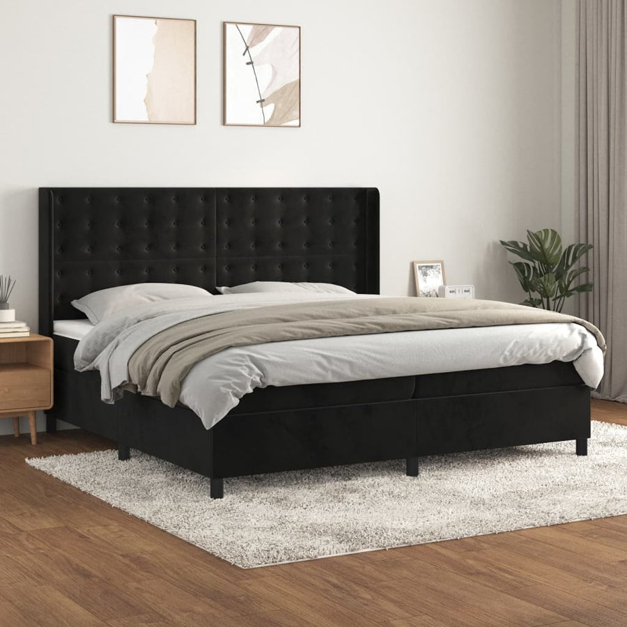 Boxspring Met Matras Fluweel Zwart 200 x 200 cm Knopen