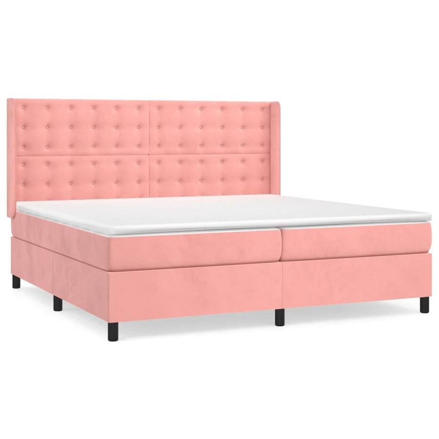 Boxspring Met Matras Fluweel Roze 200 x 200 cm Knopen