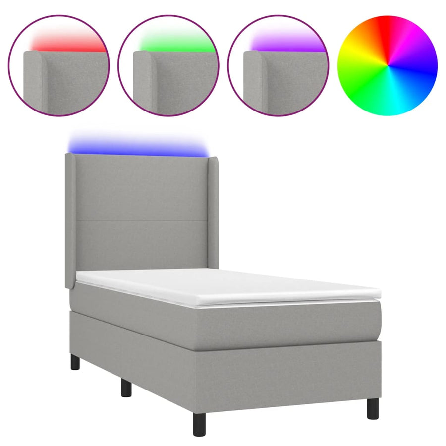 Boxspring met matras en LED stof lichtgrijs 80x200 cm 80 x 200 cm Lichtgrijs