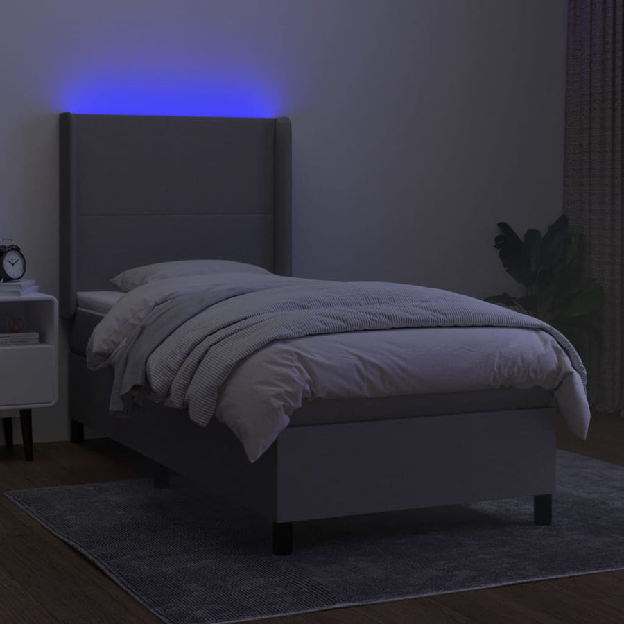 Boxspring met matras en LED stof lichtgrijs 80x200 cm 80 x 200 cm Lichtgrijs