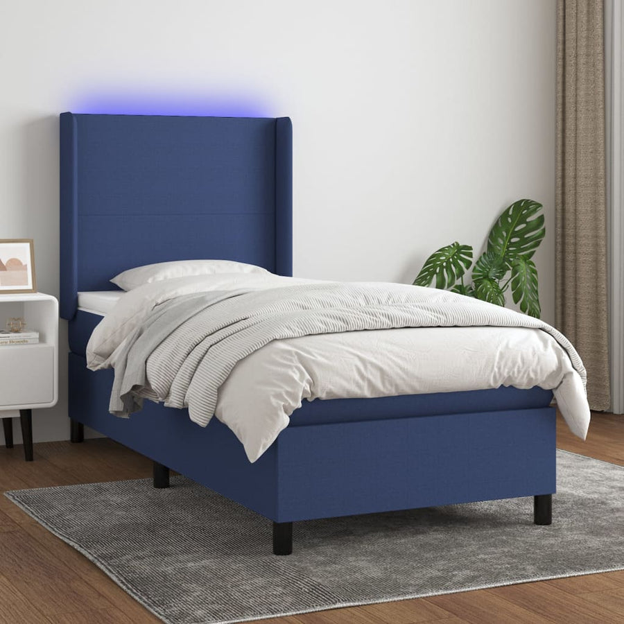 Boxspring Met Matras En Led Stof Blauw 80X200 Cm Blauw 80 x 200 cm Effen ontwerp