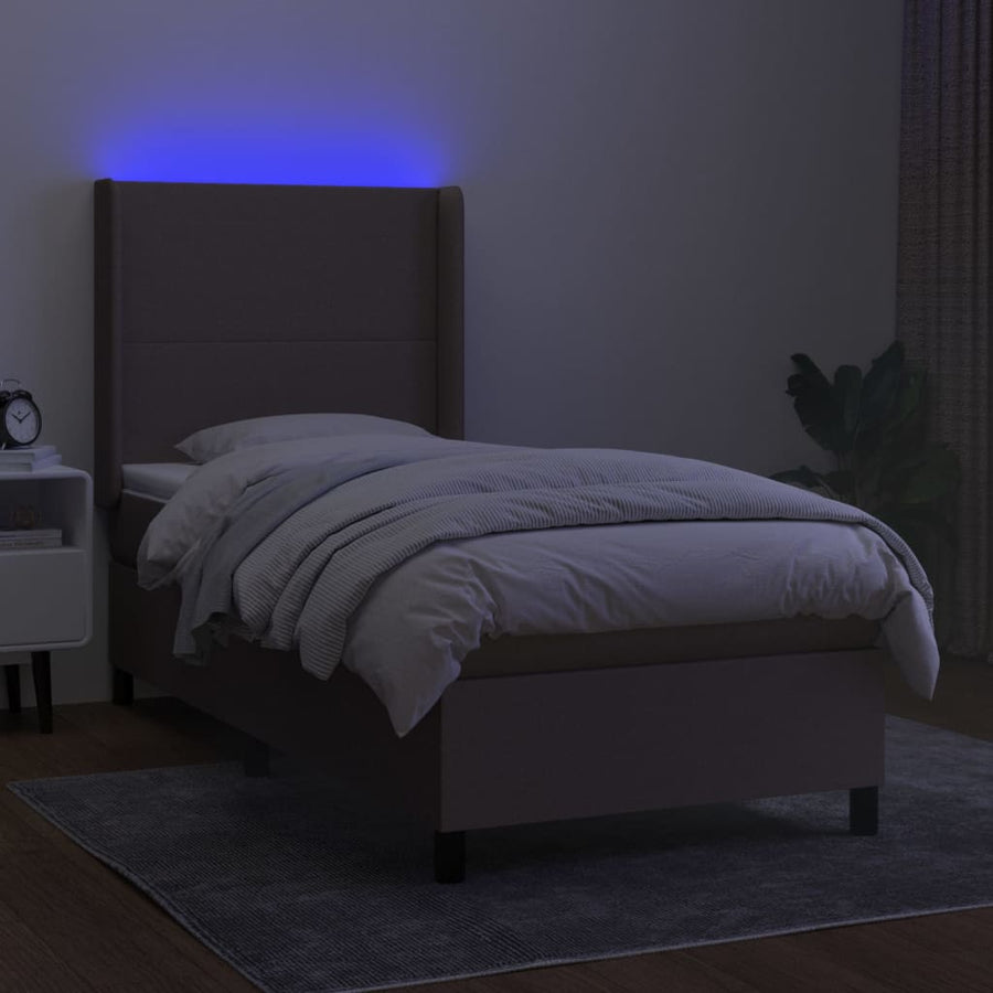 Boxspring Met Matras En Led Stof Taupe 90 x 190 cm Effen ontwerp