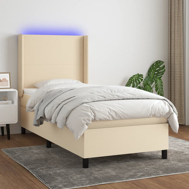 Boxspring met matras en LED stof crèmekleurig 90x190 cm 90 x 190 cm Crème