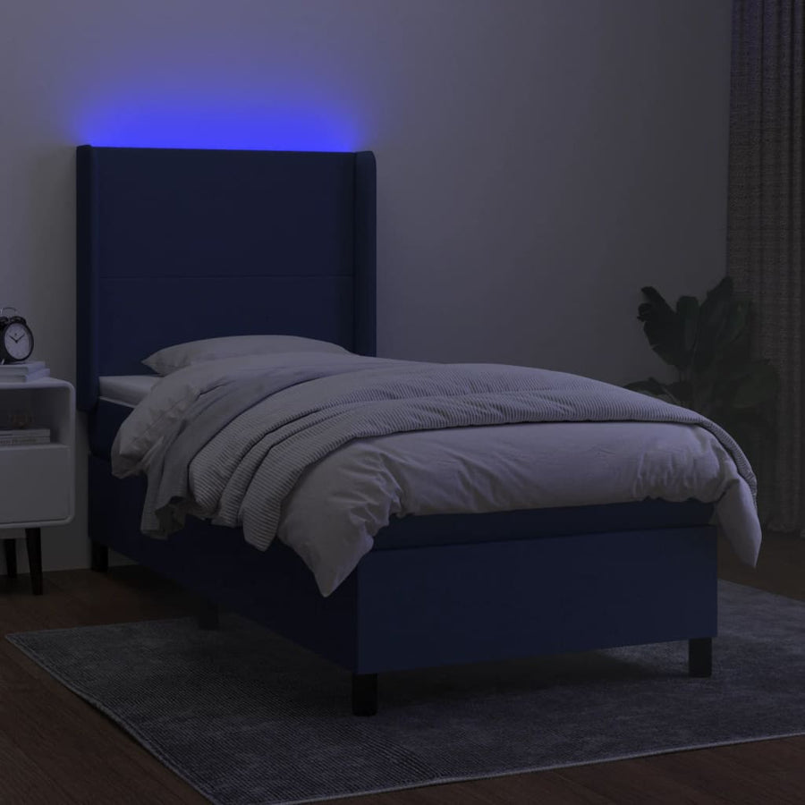 Boxspring Met Matras En Led Stof Blauw 90 x 190 cm Effen ontwerp