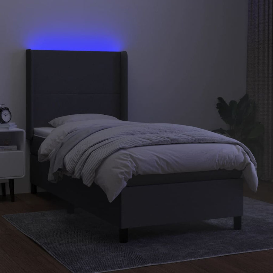 Boxspring Met Matras En Led Stof Donkergrijs 90 x 200 cm Effen ontwerp