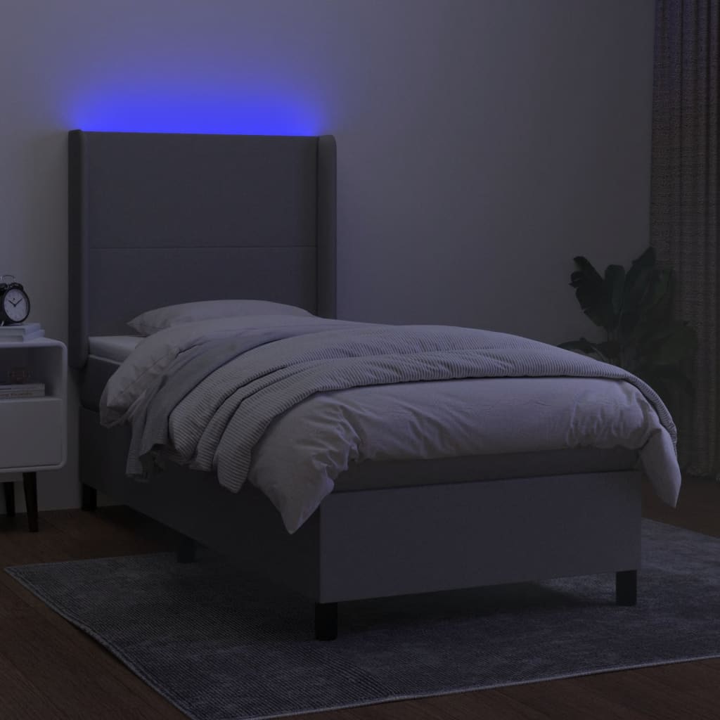 Boxspring met matras en LED stof lichtgrijs 100x200 cm 100 x 200 cm Effen ontwerp