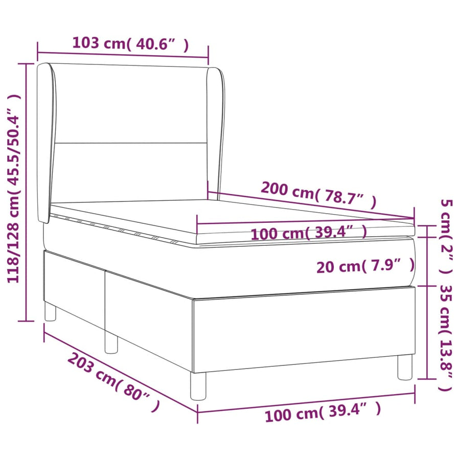 Boxspring met matras en LED stof crèmekleurig 100x200 cm 100 x 200 cm Effen ontwerp