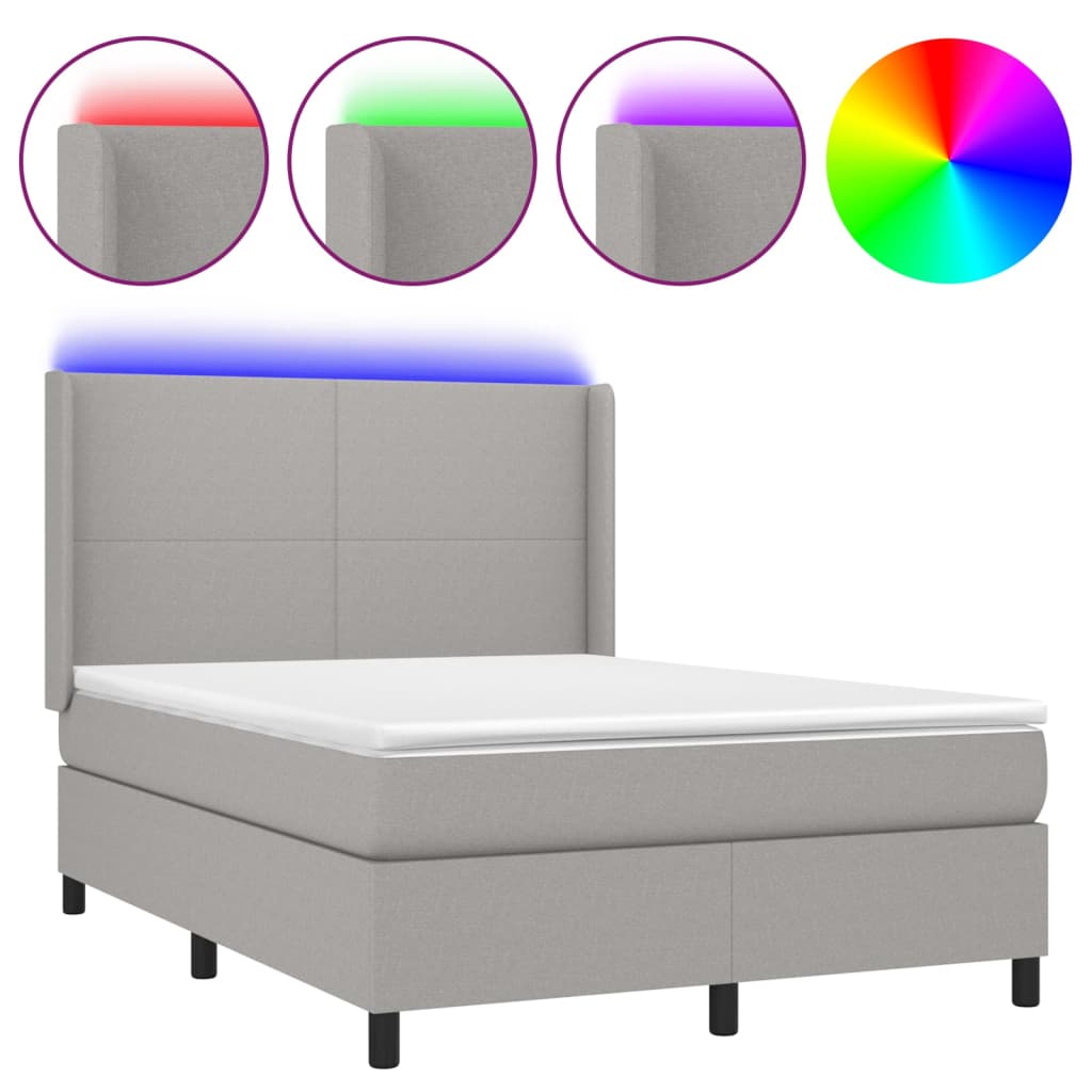 Boxspring met matras en LED stof lichtgrijs 140x190 cm 140 x 190 cm Lichtgrijs