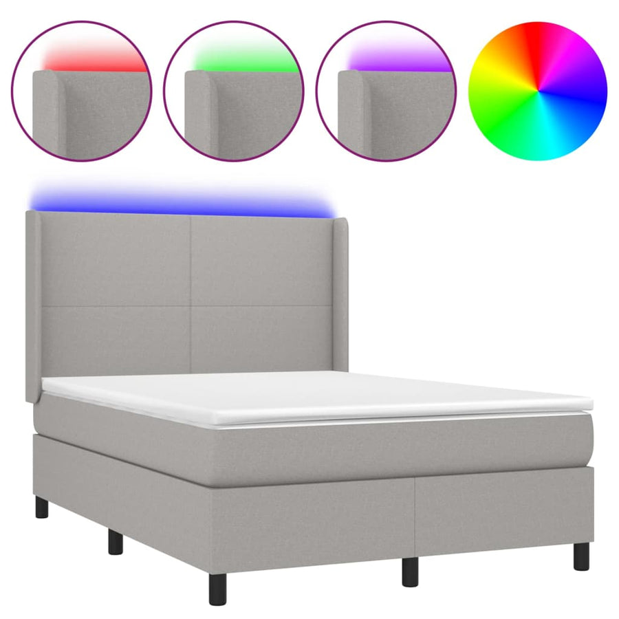 Boxspring met matras en LED stof lichtgrijs 140x190 cm 140 x 190 cm Lichtgrijs