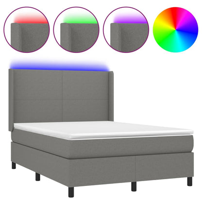 Boxspring Met Matras En Led Stof Donkergrijs 140 x 190 cm Effen ontwerp