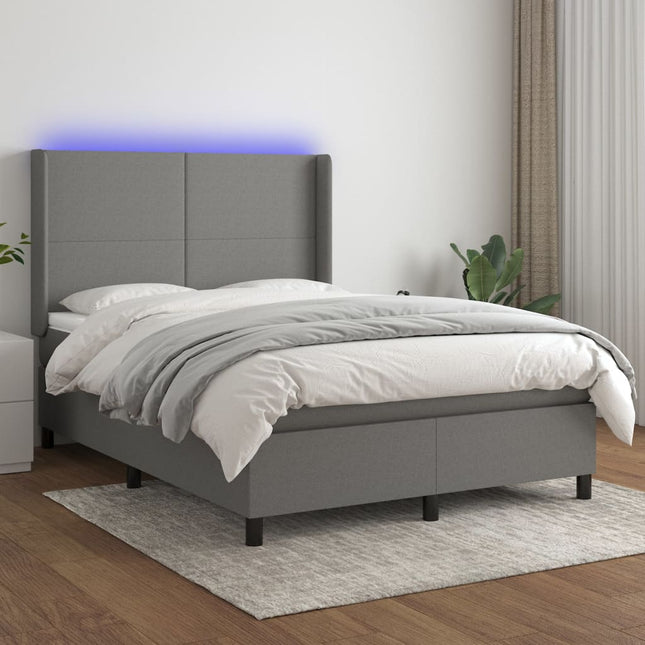 Boxspring Met Matras En Led Stof Donkergrijs 140 x 190 cm Effen ontwerp