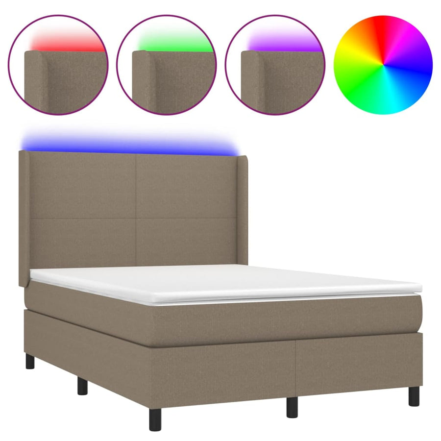 Boxspring met matras en LED stof taupe 140x190 cm 140 x 190 cm Effen ontwerp