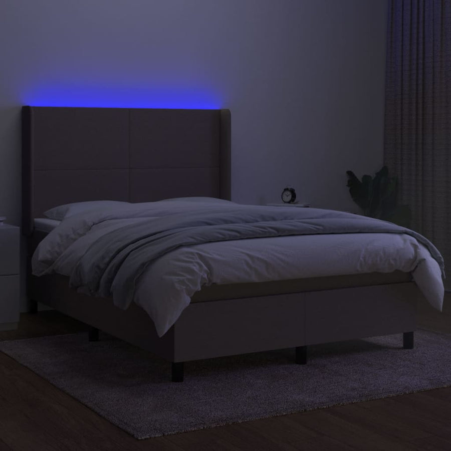 Boxspring met matras en LED stof taupe 140x190 cm 140 x 190 cm Effen ontwerp