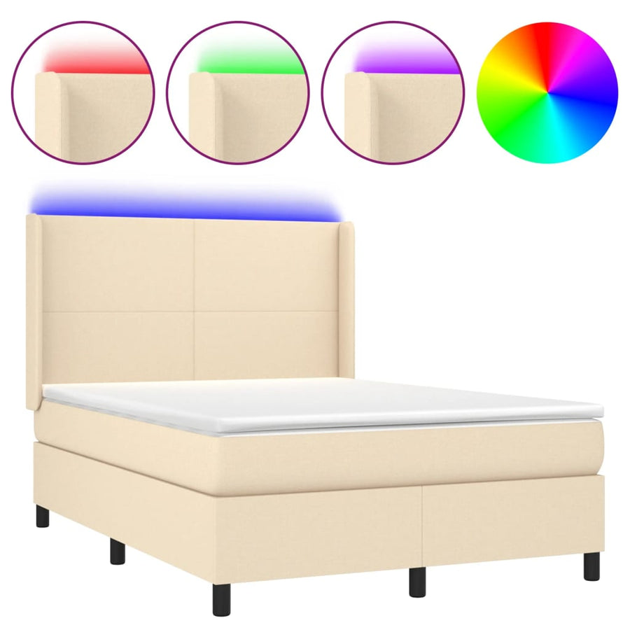 Boxspring met matras en LED stof crèmekleurig 140x190 cm 140 x 190 cm Crème