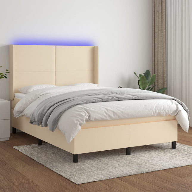 Boxspring met matras en LED stof crèmekleurig 140x190 cm 140 x 190 cm Crème