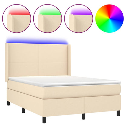 Boxspring met matras en LED stof crèmekleurig 140x200 cm 140 x 200 cm Crème