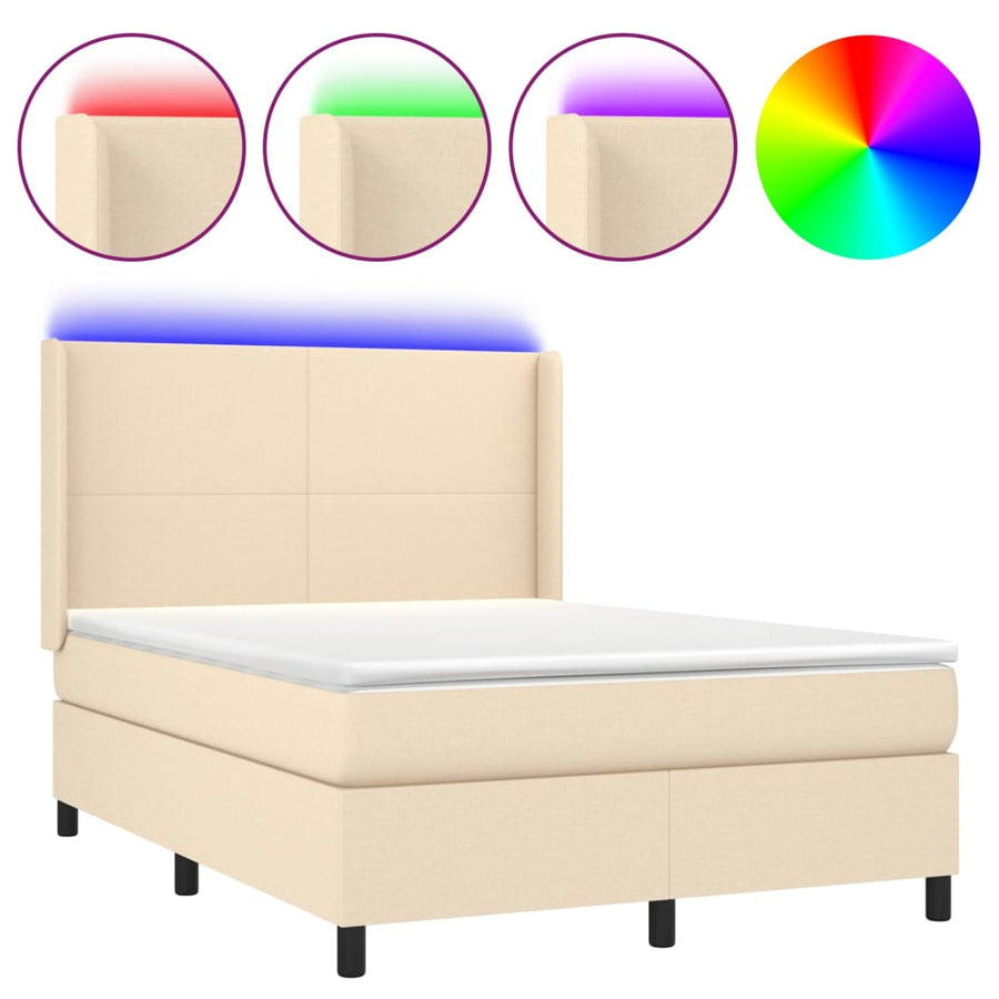 Boxspring met matras en LED stof crèmekleurig 140x200 cm 140 x 200 cm Crème