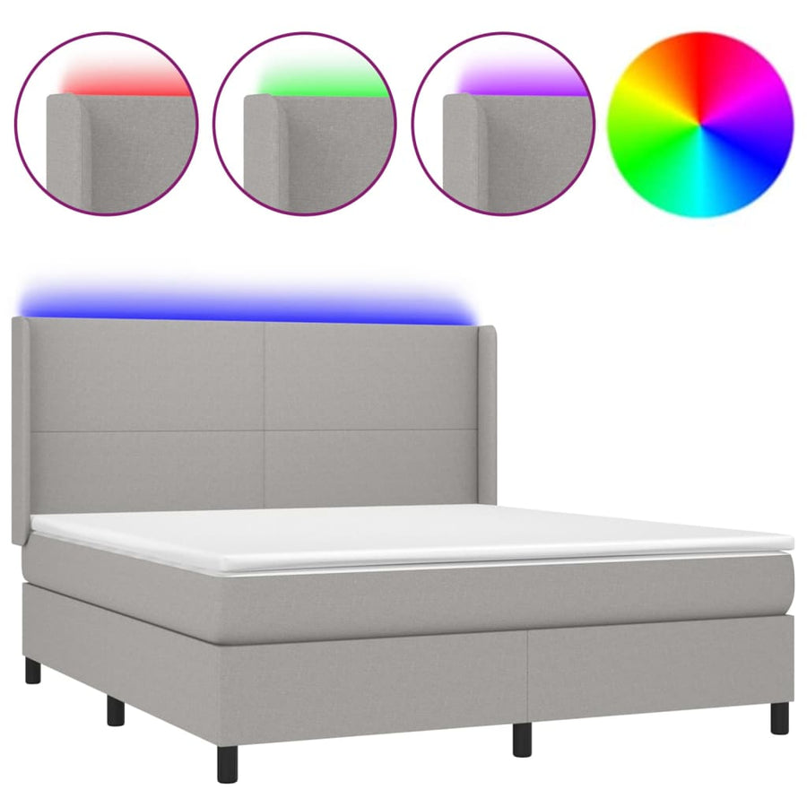 Boxspring met matras en LED stof lichtgrijs 160x200 cm 160 x 200 cm Effen ontwerp