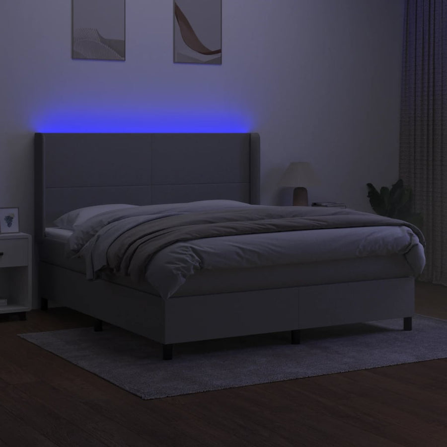 Boxspring met matras en LED stof lichtgrijs 160x200 cm 160 x 200 cm Effen ontwerp