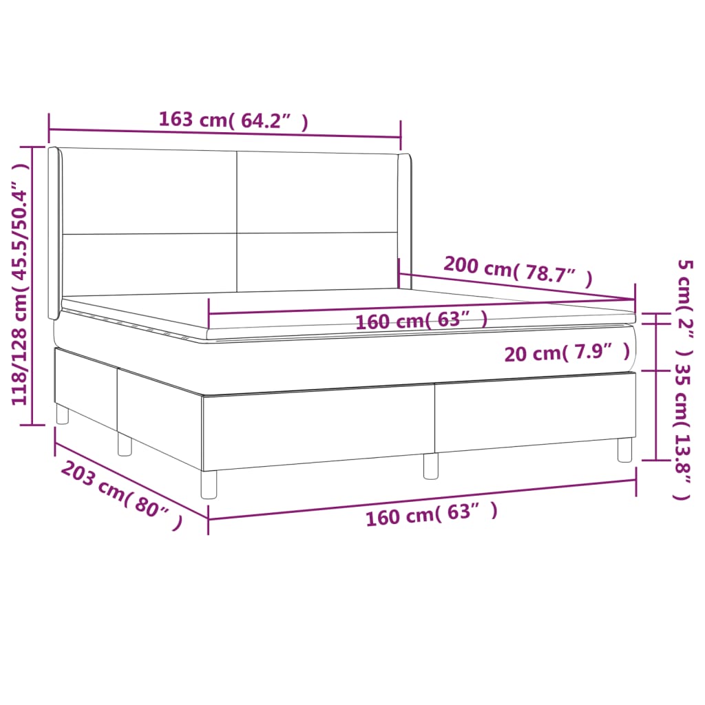Boxspring met matras en LED stof lichtgrijs 160x200 cm 160 x 200 cm Effen ontwerp
