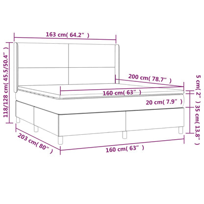 Boxspring met matras en LED stof lichtgrijs 160x200 cm 160 x 200 cm Effen ontwerp