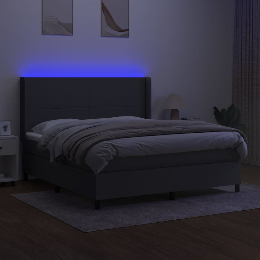 Boxspring Met Matras En Led Stof Donkergrijs 160 x 200 cm Effen ontwerp