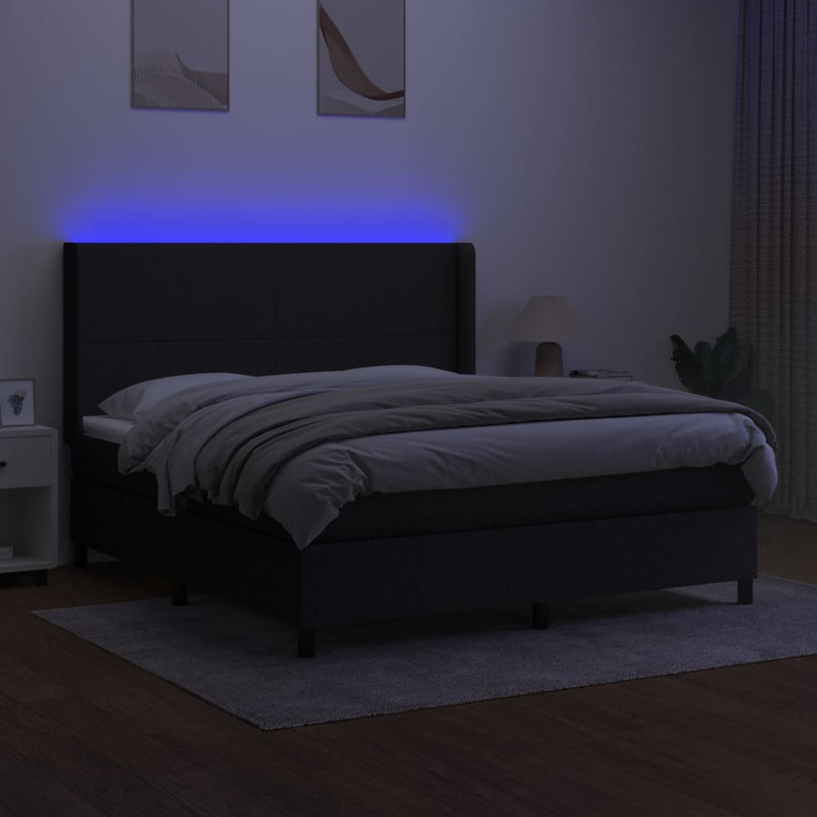 Boxspring Met Matras En Led Stof Zwart 160 x 200 cm Effen ontwerp