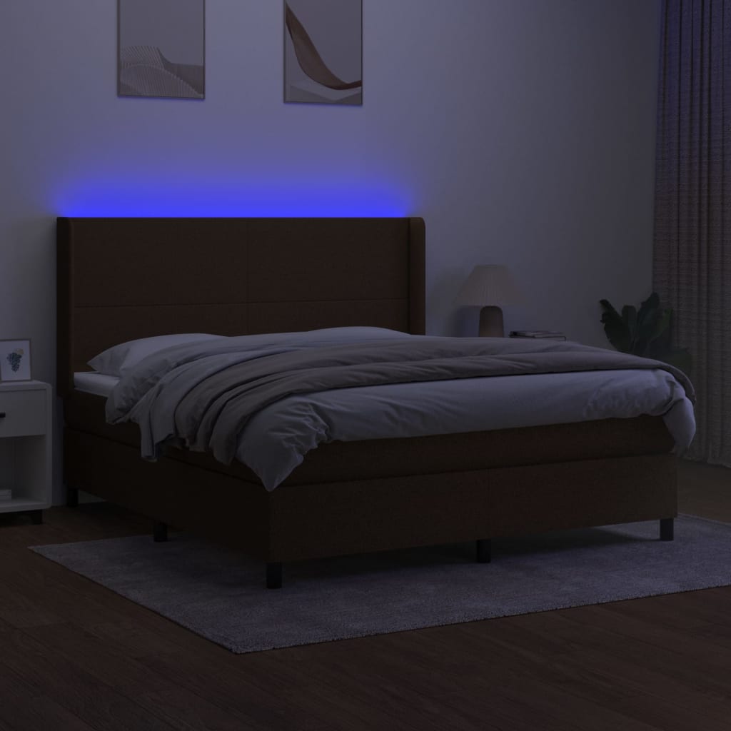Boxspring Met Matras En Led Stof Donkerbruin 160 x 200 cm Effen ontwerp
