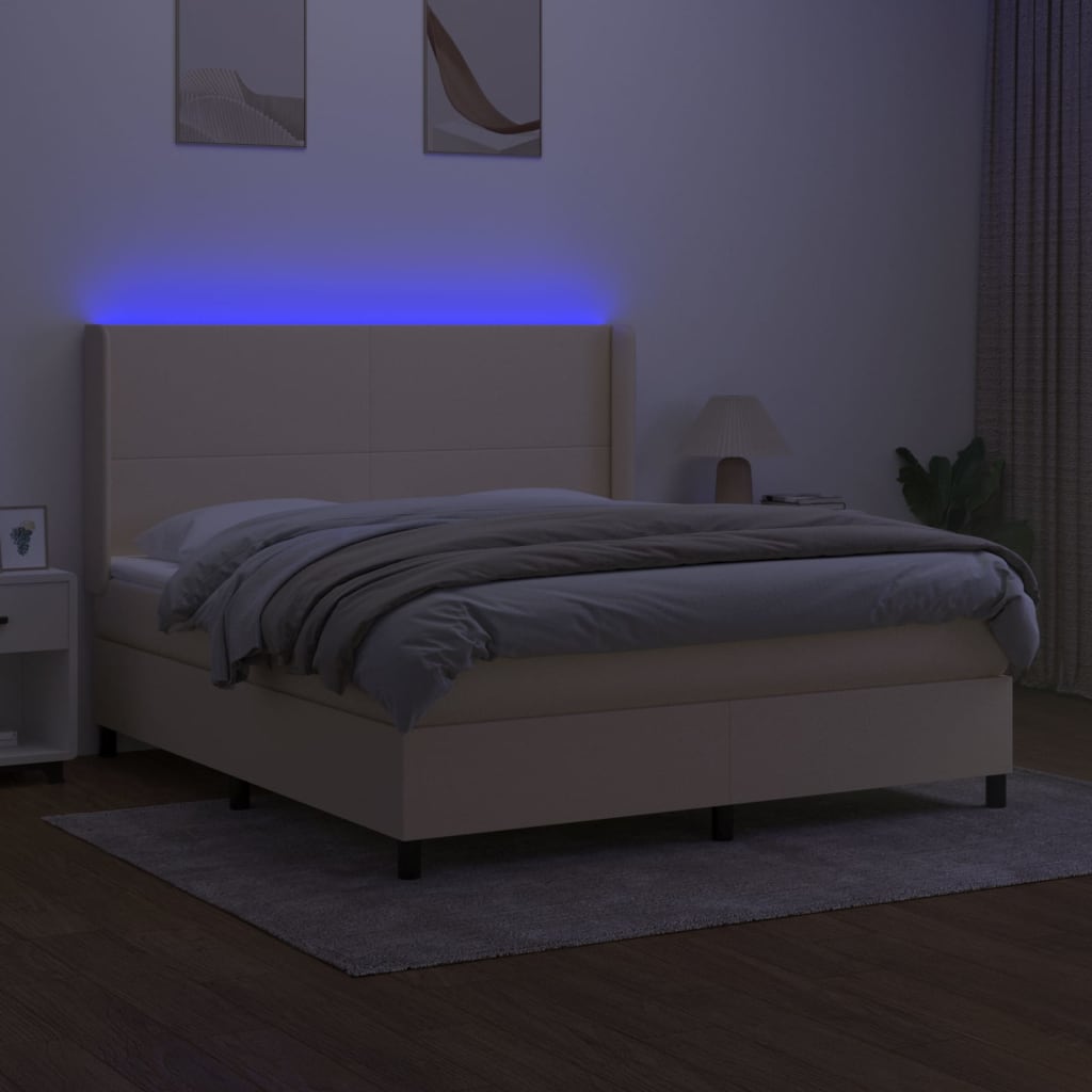 Boxspring Met Matras En Led Stof Kleurig Crème 160 x 200 cm Effen ontwerp