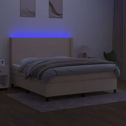 Boxspring Met Matras En Led Stof Kleurig Crème 160 x 200 cm Effen ontwerp