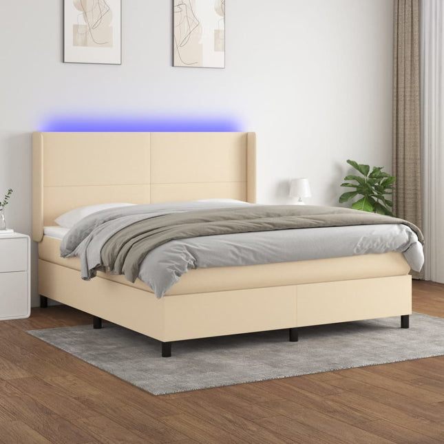 Boxspring Met Matras En Led Stof Kleurig Crème 160 x 200 cm Effen ontwerp