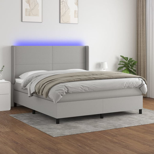 Boxspring met matras en LED stof lichtgrijs 180x200 cm 180 x 200 cm Effen ontwerp