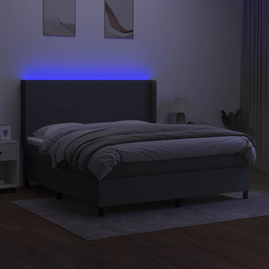 Boxspring Met Matras En Led Stof Donkergrijs 180 x 200 cm Effen ontwerp