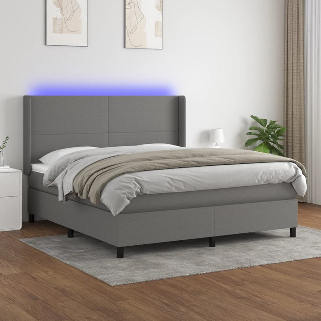 Boxspring Met Matras En Led Stof Donkergrijs 180 x 200 cm Effen ontwerp