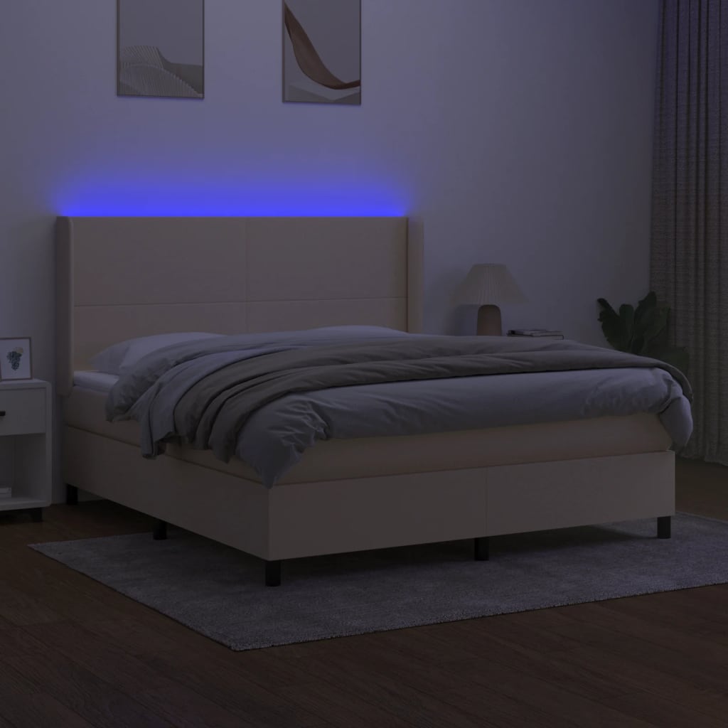 Boxspring Met Matras En Led Stof Crèmekleurig 180X200 Cm 180 x 200 cm Effen ontwerp