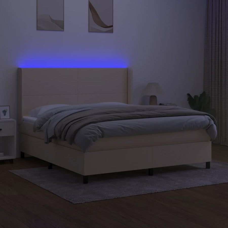 Boxspring Met Matras En Led Stof Crèmekleurig 180X200 Cm 180 x 200 cm Effen ontwerp