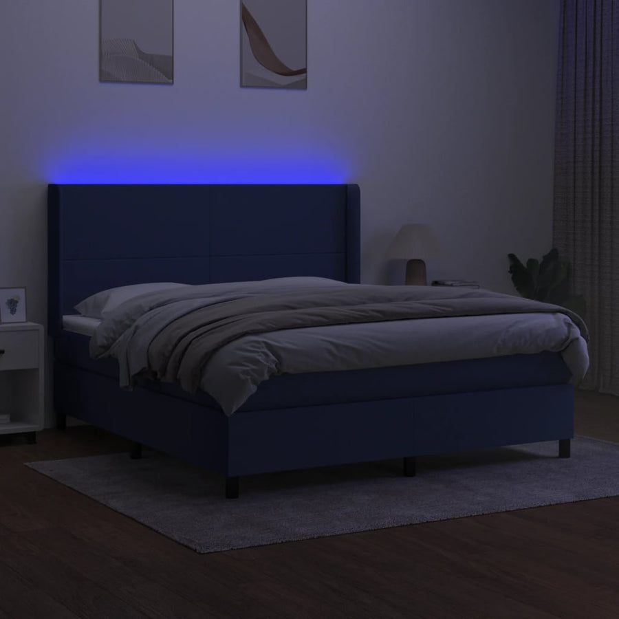 Boxspring Met Matras En Led Stof Blauw 180 x 200 cm Effen ontwerp