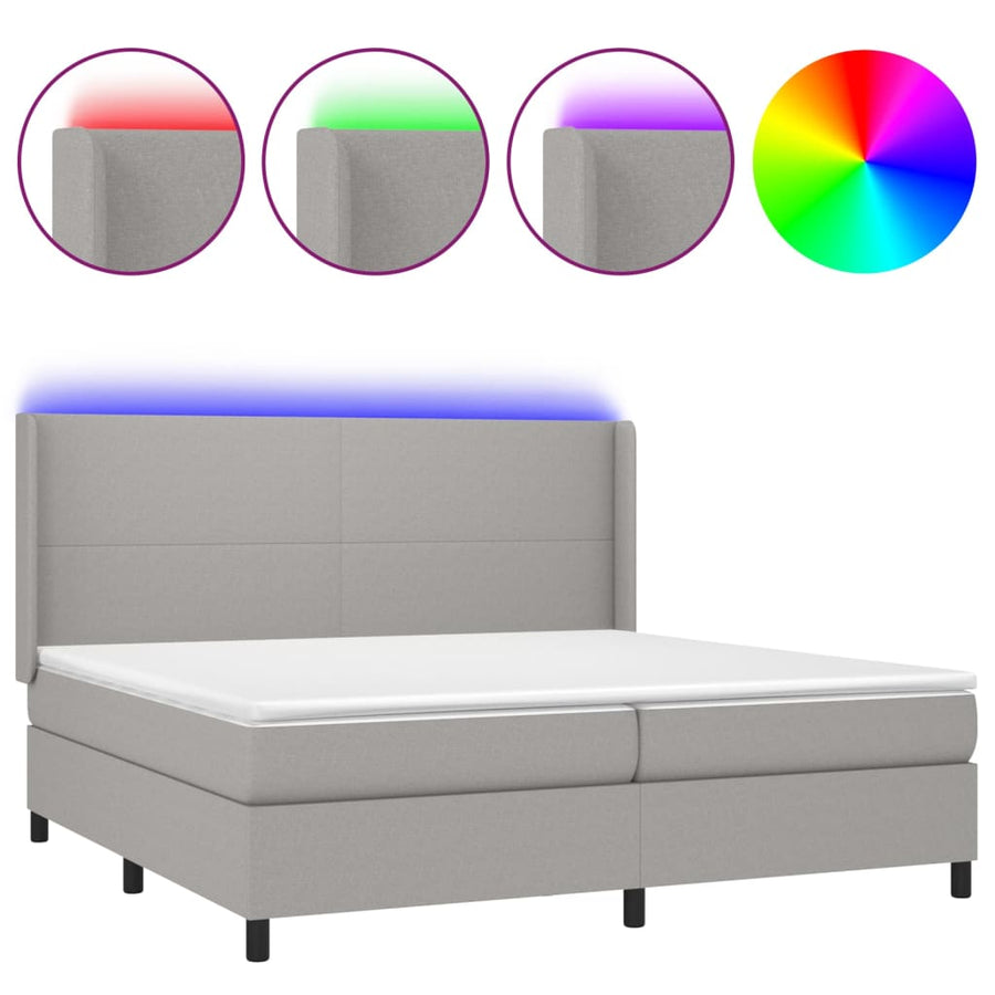 Boxspring met matras en LED stof lichtgrijs 200x200 cm 200 x 200 cm Lichtgrijs