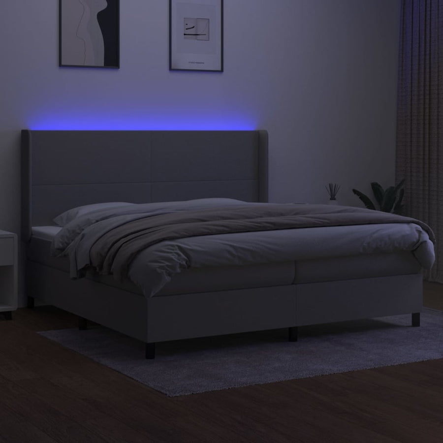 Boxspring met matras en LED stof lichtgrijs 200x200 cm 200 x 200 cm Lichtgrijs