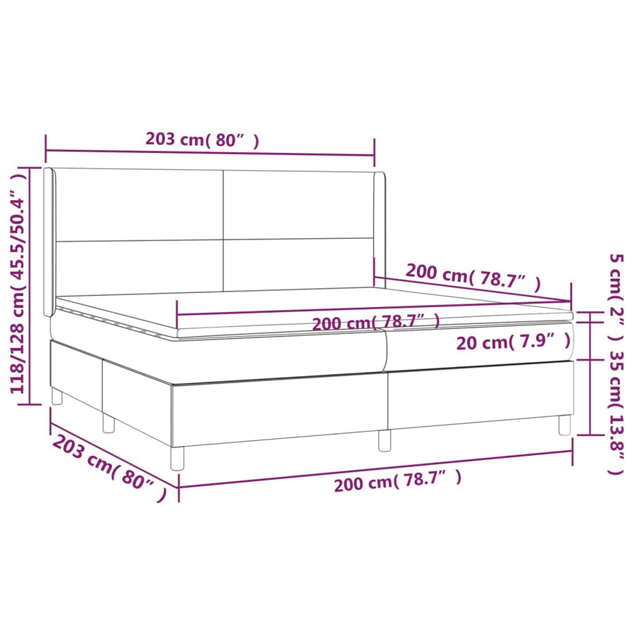 Boxspring met matras en LED stof lichtgrijs 200x200 cm 200 x 200 cm Lichtgrijs