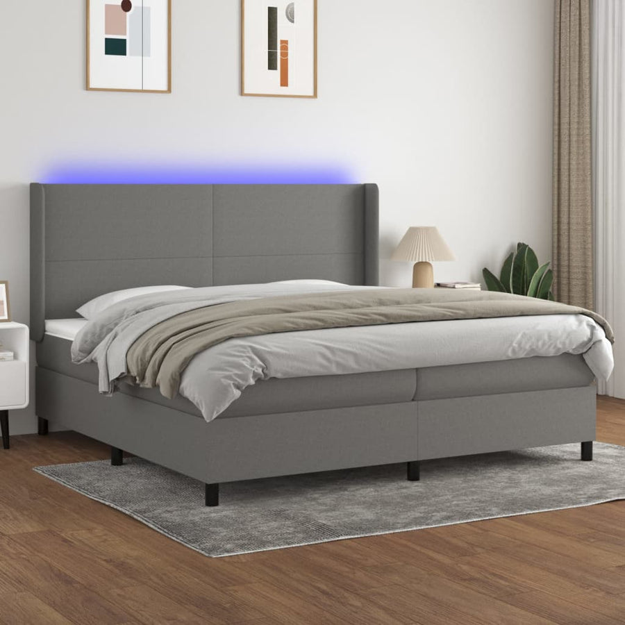 Boxspring Met Matras Stof Donkergrijs 200 x 200 cm Effen ontwerp