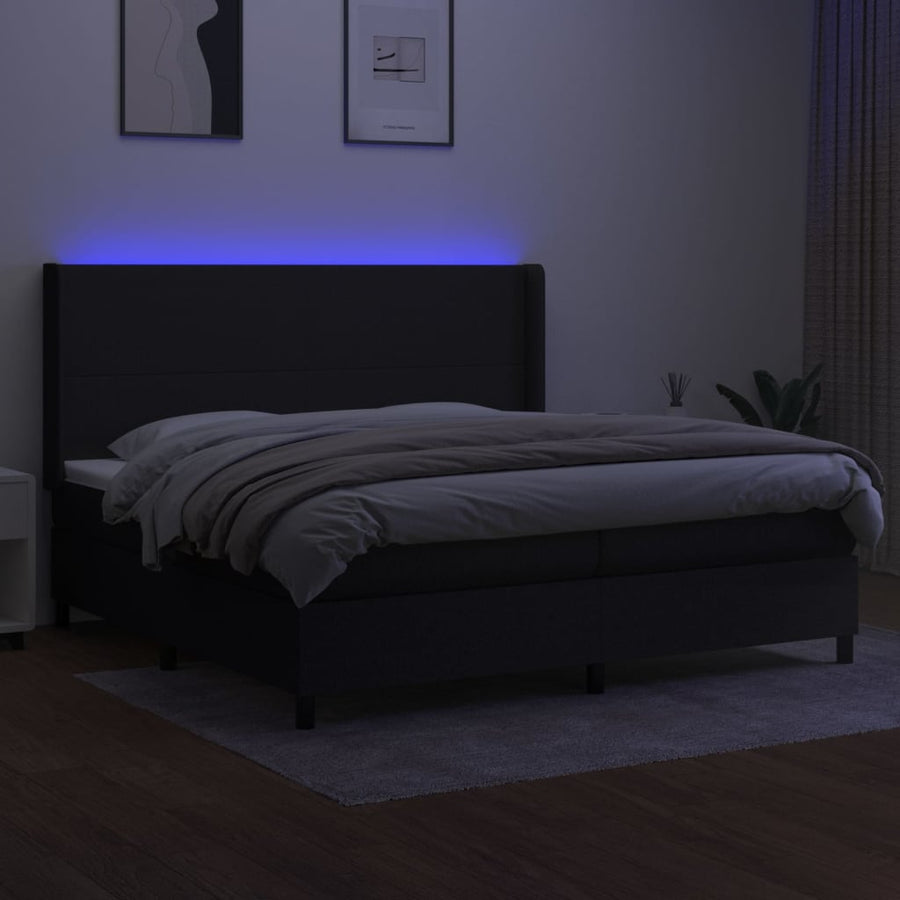Boxspring Met Matras En Led Stof Zwart 200 x 200 cm Effen ontwerp