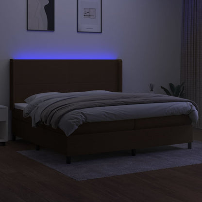 Boxspring Met Matras En Led Stof Donkerbruin 200X200 Cm 200 x 200 cm Effen ontwerp