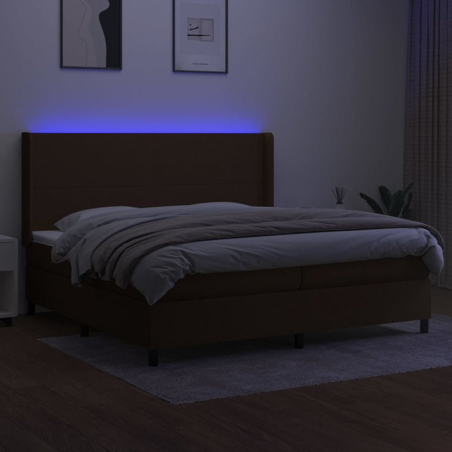Boxspring Met Matras En Led Stof Donkerbruin 200X200 Cm 200 x 200 cm Effen ontwerp