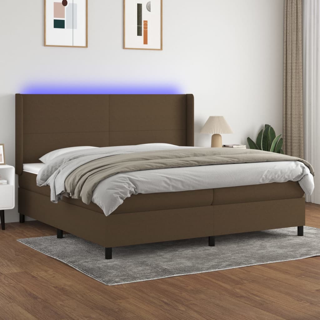 Boxspring Met Matras En Led Stof Donkerbruin 200X200 Cm 200 x 200 cm Effen ontwerp